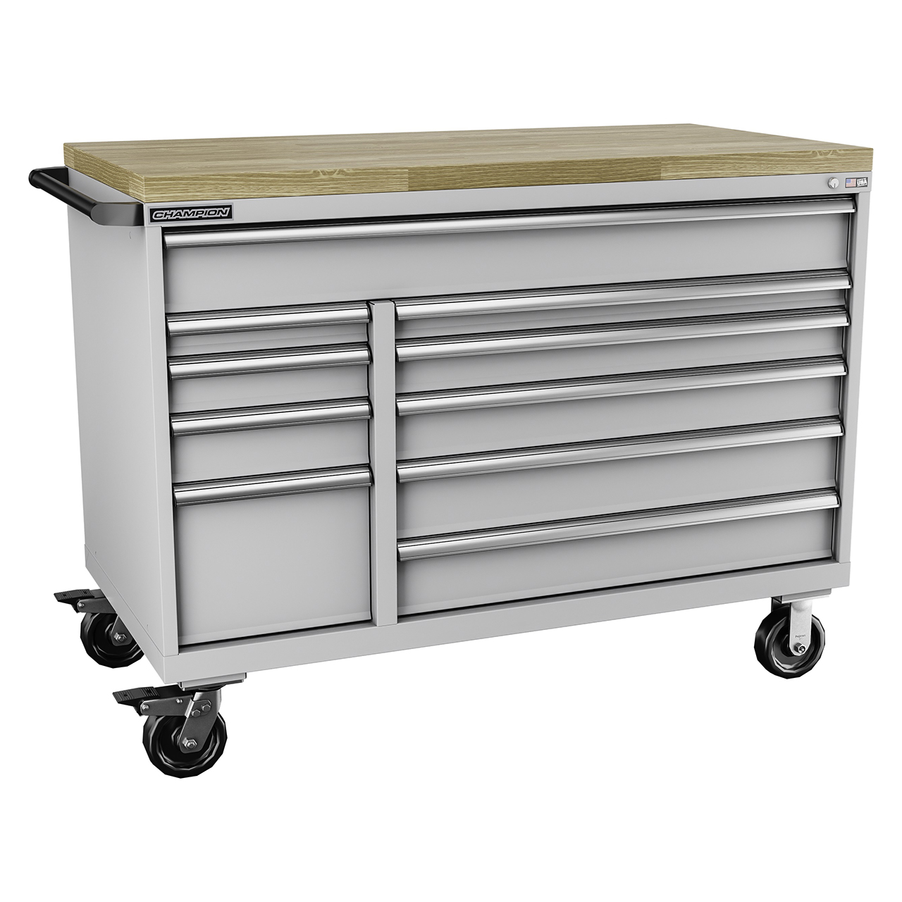 Champion Tool Storage DWS1500-1001IL-MB8-BBT-LG | 56-1/2" Width x 33-1/2" Height x 22-1/2" Depth 10 Drawer Powder Coated Steel Modular Drawer With Butcher Block - Light Gray