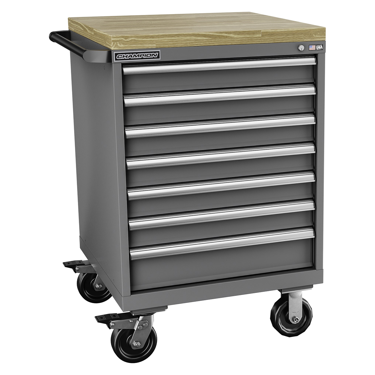 Champion Tool Storage SWS1500-0701IL-MB8-BBT-DG | 28-1/4" Width x 43-1/4" Height x 22-1/2" Depth 7 Drawer Powder Coated Steel Modular Drawer With Butcher Block - Dark Gray
