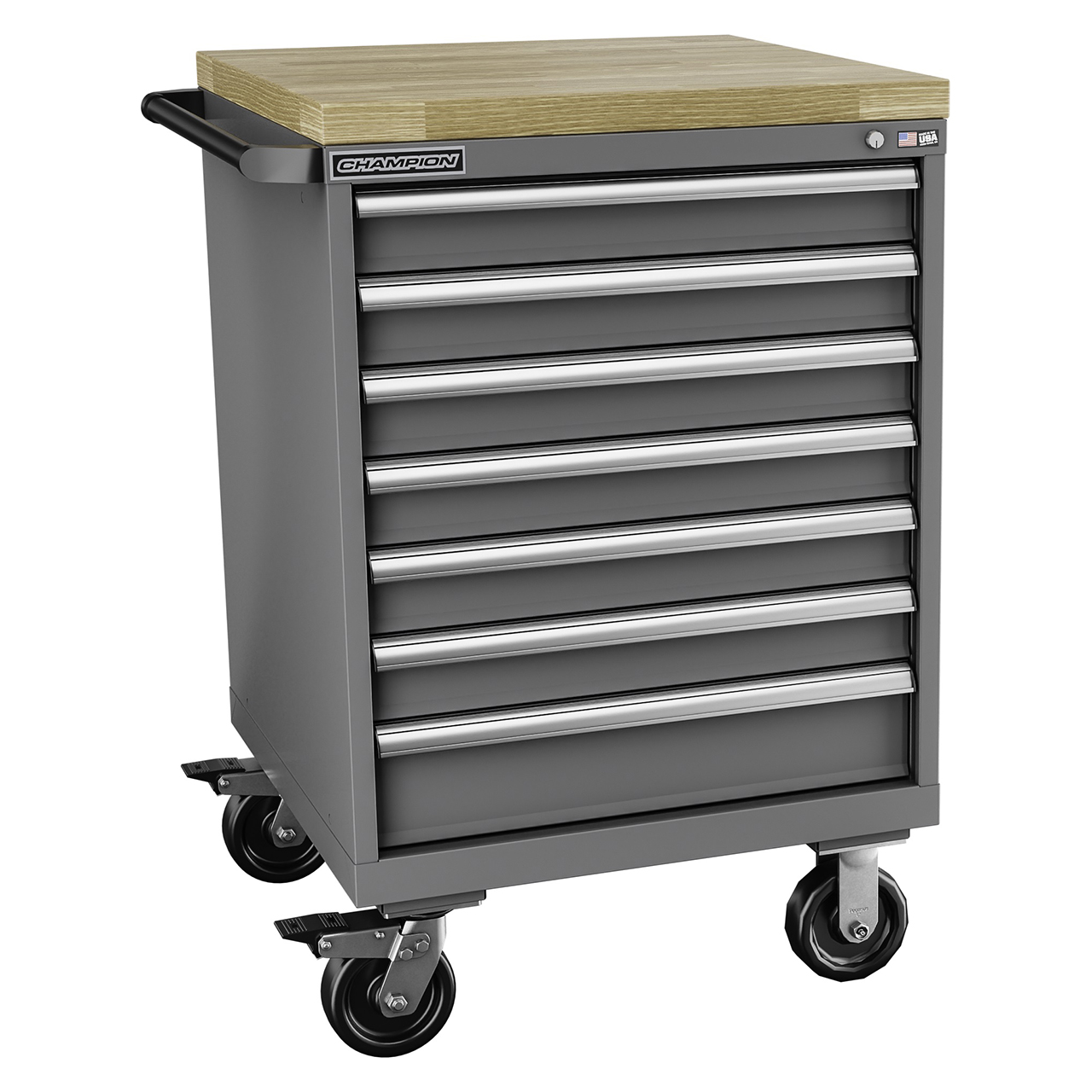 Champion Tool Storage SWS1500-0702IL-MB8-BBT-DG | 28-1/4" Width x 43-1/4" Height x 22-1/2" Depth 7 Drawer Powder Coated Steel Modular Drawer With Butcher Block - Dark Gray
