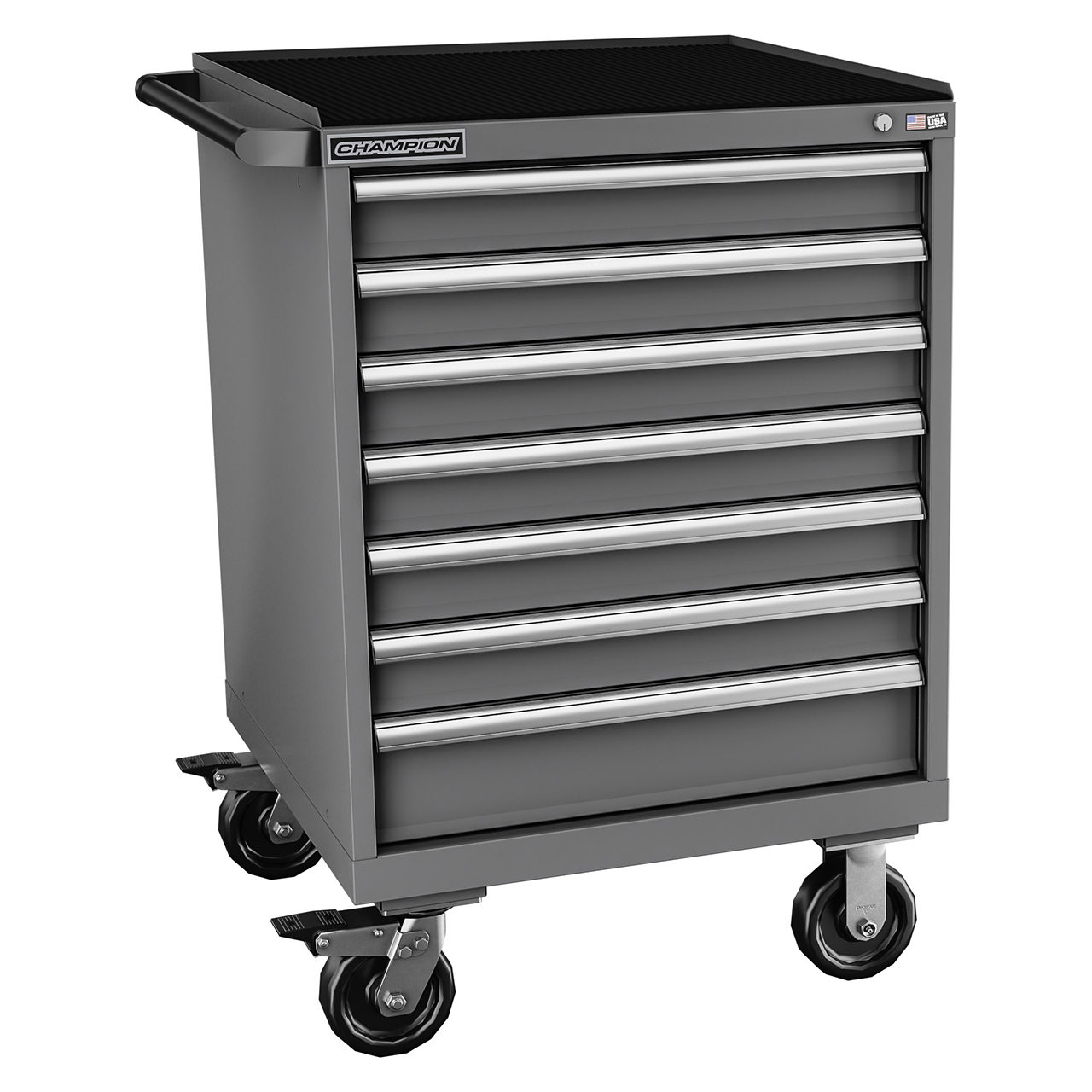 Champion Tool Storage SWS1500-0702ILC-MB8-RT-DG | 28-1/4" Width x 43-1/4" Height x 22-1/2" Depth 7 Drawer 114 Compartment Powder Coated Steel Mobile Modular Cabinet - Dark Gray