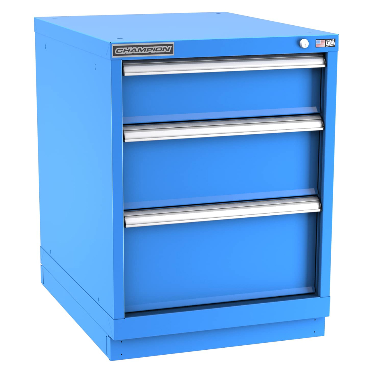 Champion Tool Storage NW1200-0301-ILC-FTB-BB | 22-3/16" Width x 29-7/8" Height x 28-1/2" Depth 3 Drawer 17 Compartments Powder Coated Steel Modular Drawer Cabinet - Bright Blue