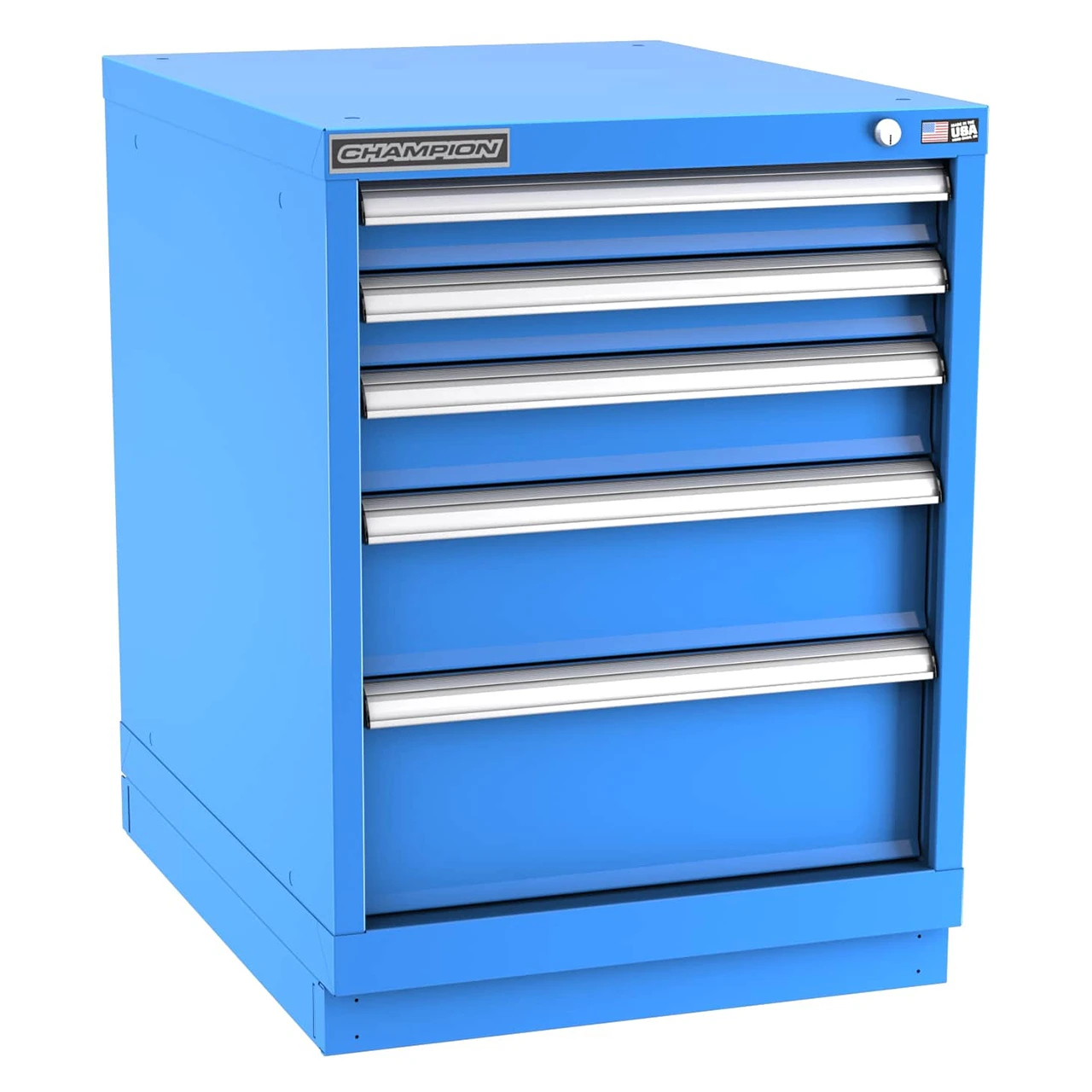 Champion Tool Storage NW1200-0502-ILC-FTB-BB | 22-3/16" Width x 29-7/8" Height x 28-1/2" Depth 5 Drawer 49 Compartments Powder Coated Steel Modular Drawer Cabinet - Bright Blue