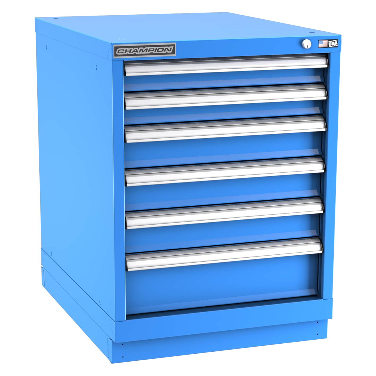 Champion Tool Storage NW1200-0601-ILC-FTB-BB | 22-3/16" Width x 29-7/8" Height x 28-1/2" Depth 6 Drawer 70 Compartments Powder Coated Steel Modular Drawer Cabinet - Bright Blue