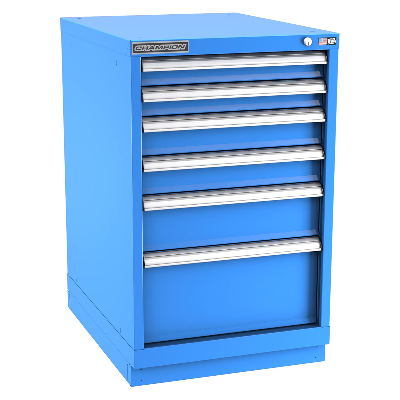 Champion Tool Storage NW1500-0601-ILC-FTB-BB | 22-3/16" Width x 35-7/8" Height x 28-1/2" Depth 6 Drawer 58 Compartments Powder Coated Steel Modular Drawer Cabinet - Bright Blue
