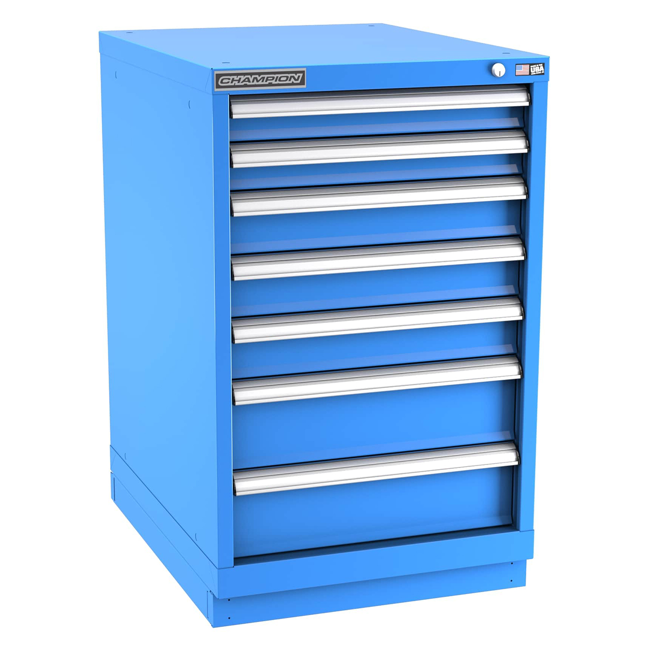 Champion Tool Storage NW1500-0701-ILC-FTB-BB | 22-3/16" Width x 35-7/8" Height x 28-1/2" Depth 7 Drawer 86 Compartments Powder Coated Steel Modular Drawer Cabinet - Bright Blue