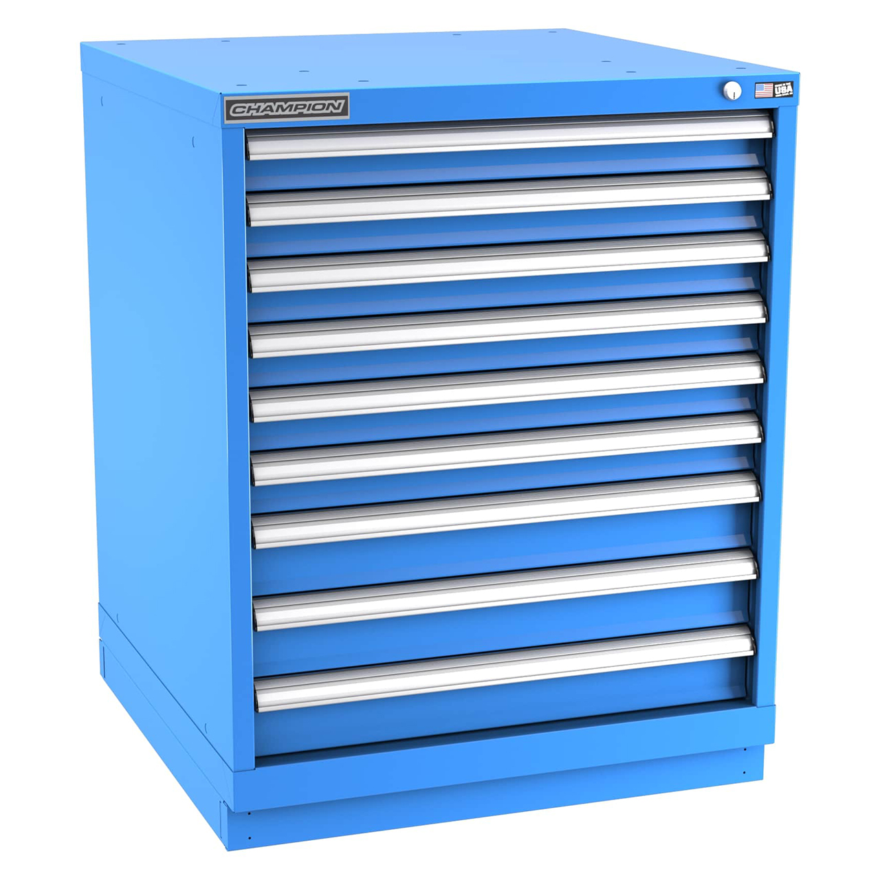 Champion Tool Storage SW1500-0901-ILC-FTB-BB | 28-1/4" Width x 35-7/8" Height x 28-1/2" Depth 9 Drawer 161 Compartments Powder Coated Steel Modular Drawer Cabinet - Bright Blue