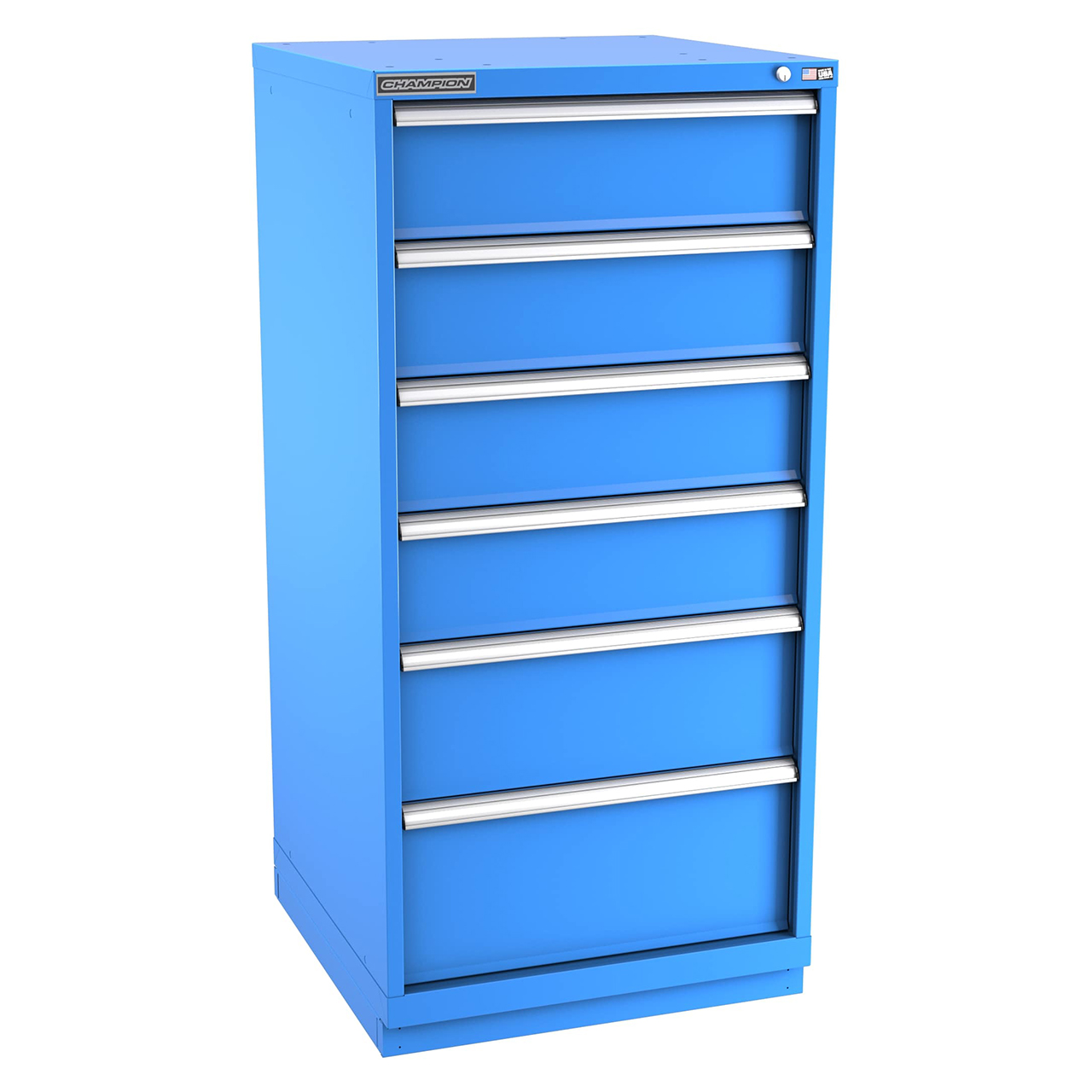 Champion Tool Storage SW2700-0601-ILC-FTB-BB | 28-1/4" Width x 59-1/2" Height x 28-1/2" Depth 6 Drawer 45 Compartments Powder Coated Steel Modular Drawer Cabinet - Bright Blue