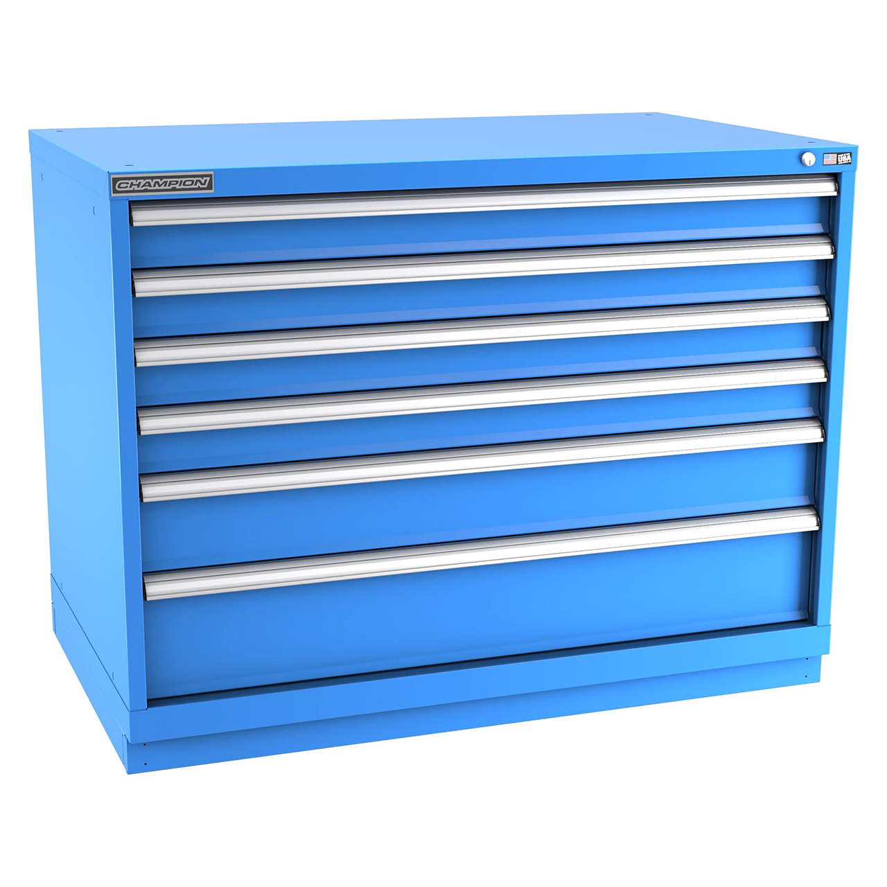 Champion Tool Storage EW1500-0601-ILC-FTB-BB | 47" Width x 35-7/8" Height x 28-1/2" Depth 6 Drawer 188 Compartments Powder Coated Steel Modular Drawer Cabinet - Bright Blue
