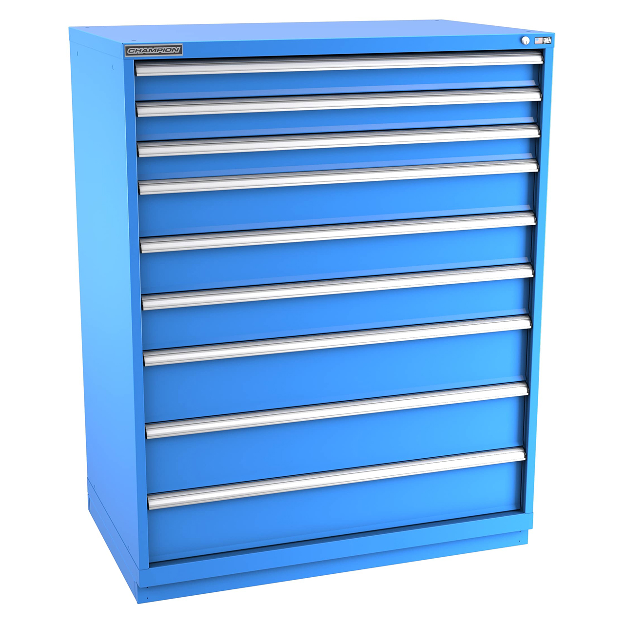 Champion Tool Storage EW2700-0901-ILC-FTB-BB | 47" Width x 59-1/2" Height x 28-1/2" Depth 9 Drawer 258 Compartments Powder Coated Steel Modular Drawer Cabinet - Bright Blue