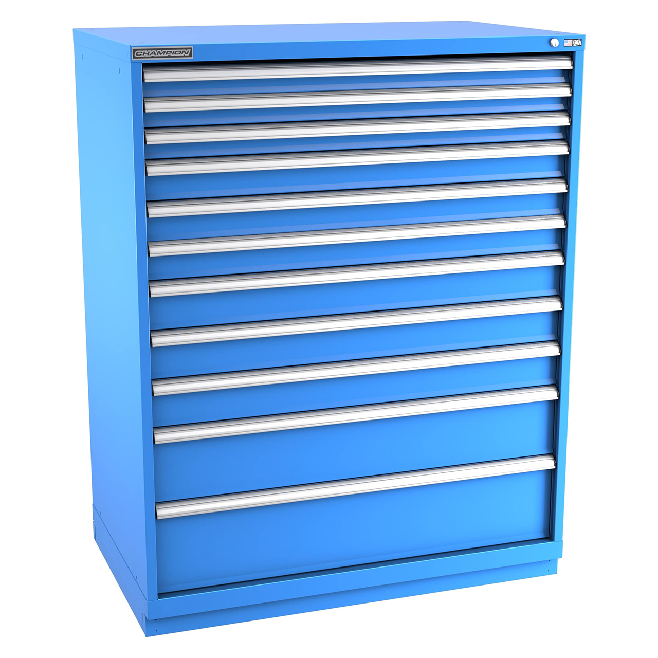 Champion Tool Storage EW2700-1101-ILC-FTB-BB | 47" Width x 59-1/2" Height x 28-1/2" Depth 11 Drawer 304 Compartments Powder Coated Steel Modular Drawer Cabinet - Bright Blue