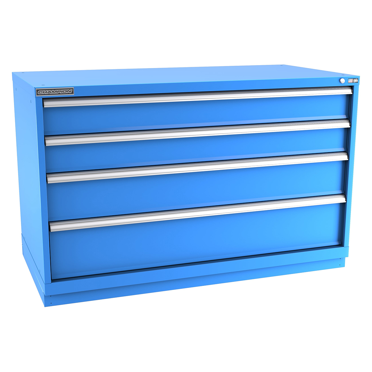 Champion Tool Storage DW1500-0401-ILC-FTB-BB | 56-1/2" Width x 35-7/8" Height x 28-1/2" Depth 4 Drawer 78 Compartments Powder Coated Steel Modular Drawer Cabinet - Bright Blue