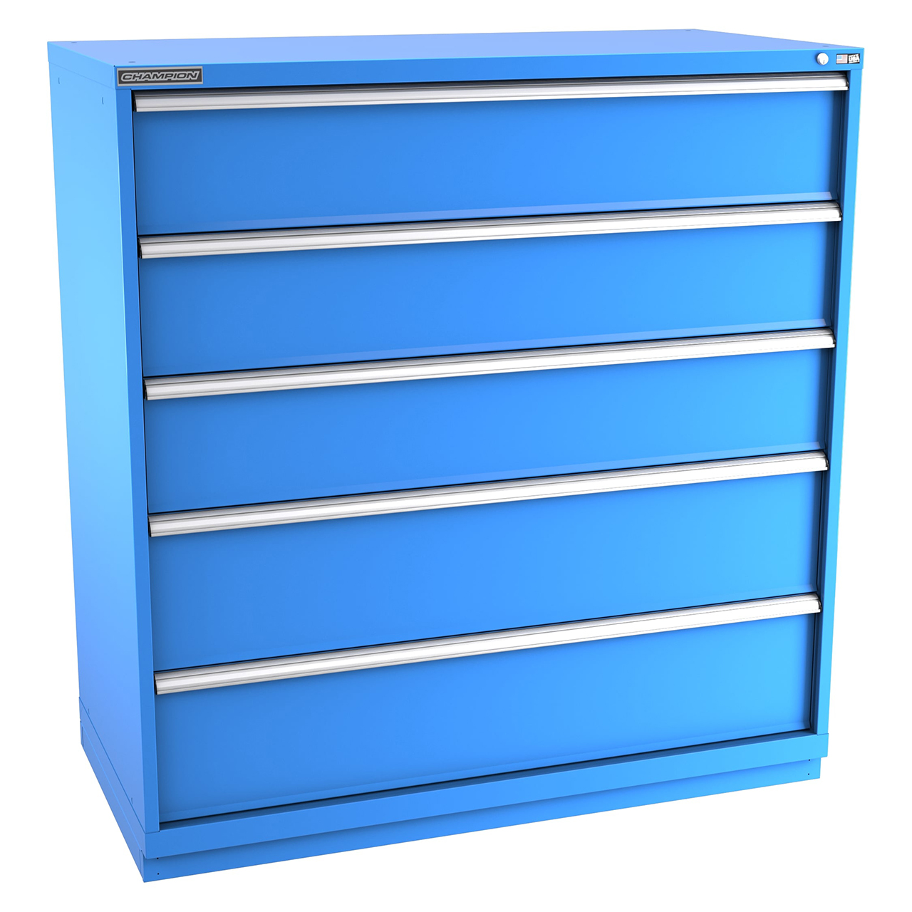 Champion Tool Storage DW2700-0501-ILC-FTB-BB | 56-1/2" Width x 59-1/2" Height x 28-1/2" Depth 5 Drawer 36 Compartments Powder Coated Steel Modular Drawer Cabinet - Bright Blue