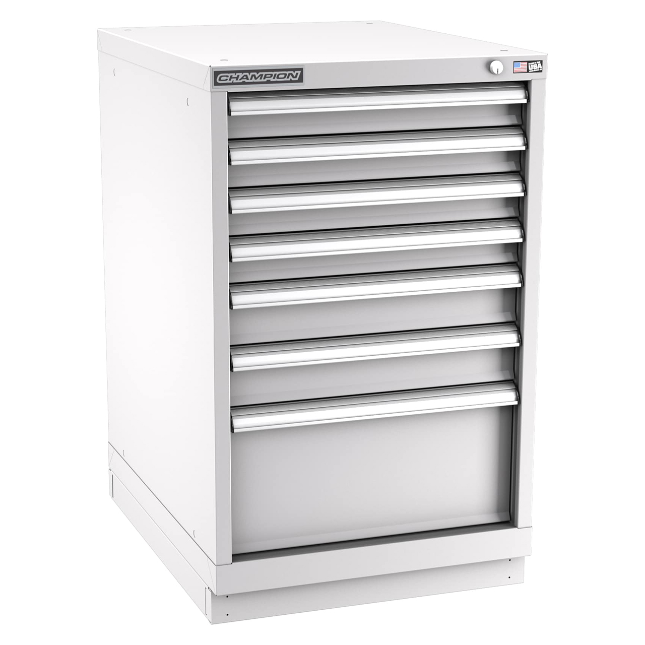 Champion Tool Storage NW1500-0702-ILC-FTB-LG | 22-3/16" Width x 35-7/8" Height x 28-1/2" Depth 7 Drawer 86 Compartments Powder Coated Steel Modular Drawer Cabinet - Light Gray