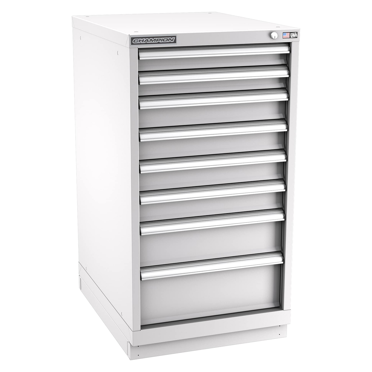 Champion Tool Storage NW1800-0801-ILC-FTB-LG | 22-3/16" Width x 41-3/4" Height x 28-1/2" Depth 8 Drawer 90 Compartments Powder Coated Steel Modular Drawer Cabinet - Light Gray