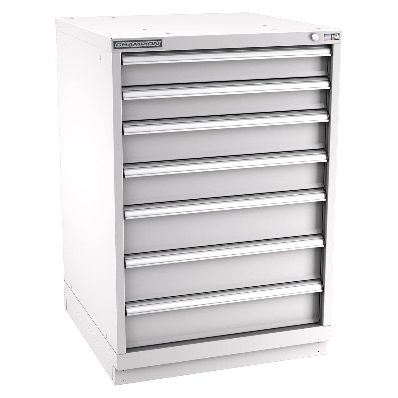 Champion Tool Storage SW1800-0702-ILC-FTB-LG | 28-1/4" Width x 41-3/4" Height x 28-1/2" Depth 7 Drawer 136 Compartments Powder Coated Steel Modular Drawer Cabinet - Light Gray