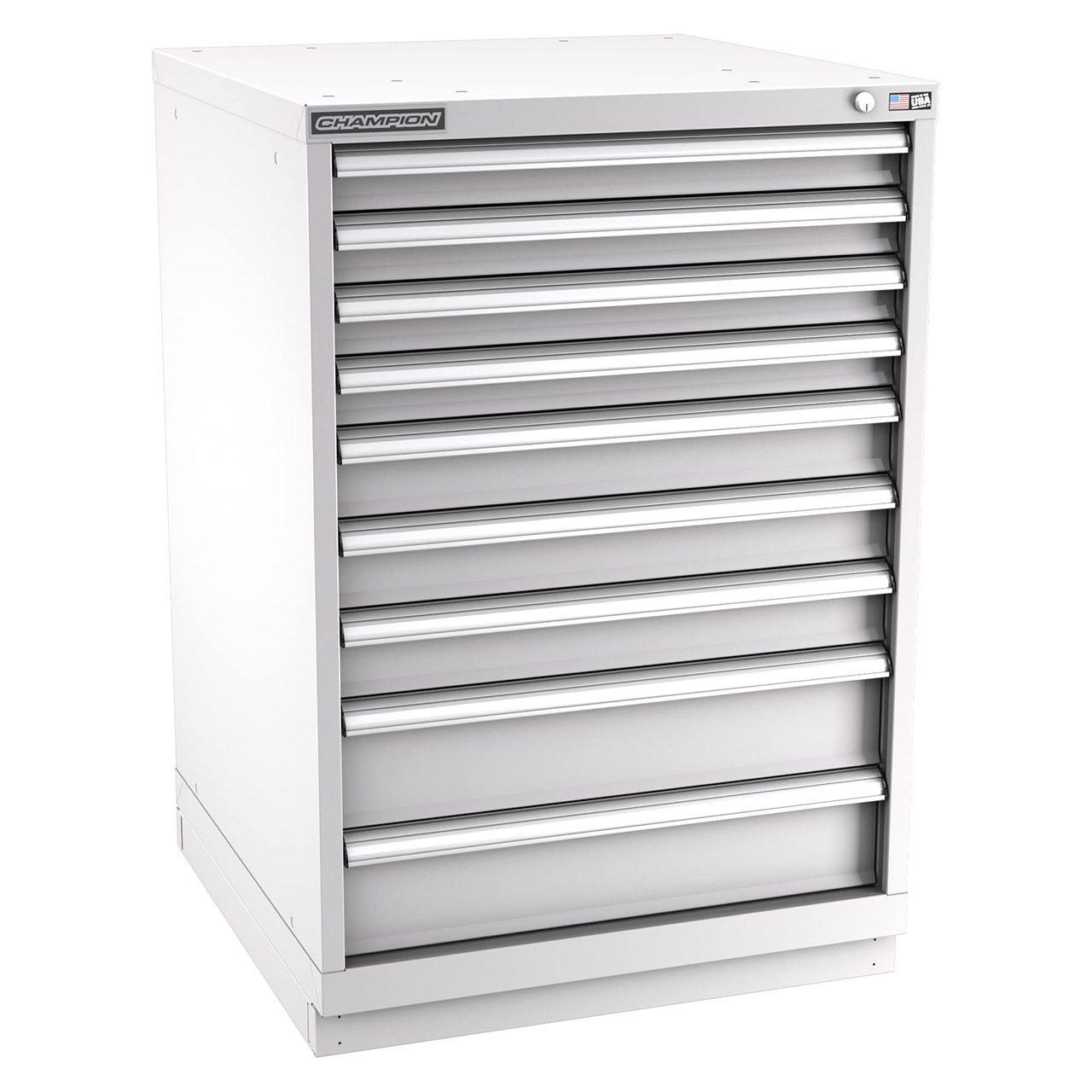 Champion Tool Storage SW1800-0901-ILC-FTB-LG | 28-1/4" Width x 41-3/4" Height x 28-1/2" Depth 9 Drawer 154 Compartments Powder Coated Steel Modular Drawer Cabinet - Light Gray