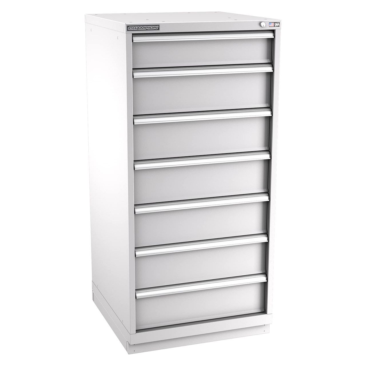 Champion Tool Storage SW2700-0702-ILC-FTB-LG | 28-1/4" Width x 59-1/2" Height x 28-1/2" Depth 7 Drawer 67 Compartments Powder Coated Steel Modular Drawer Cabinet - Light Gray