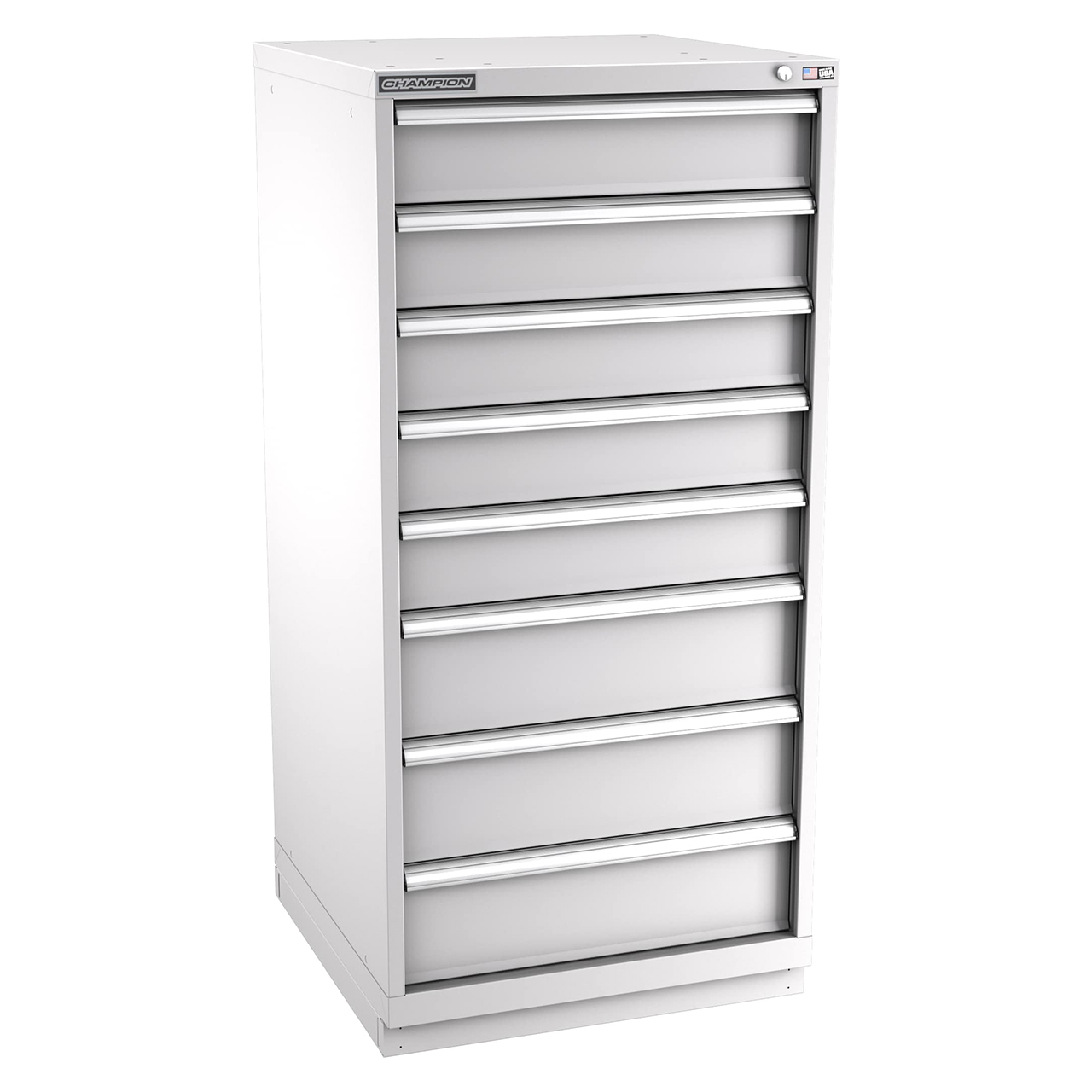 Champion Tool Storage SW2700-0802-ILC-FTB-LG | 28-1/4" Width x 59-1/2" Height x 28-1/2" Depth 8 Drawer 81 Compartments Powder Coated Steel Modular Drawer Cabinet - Light Gray