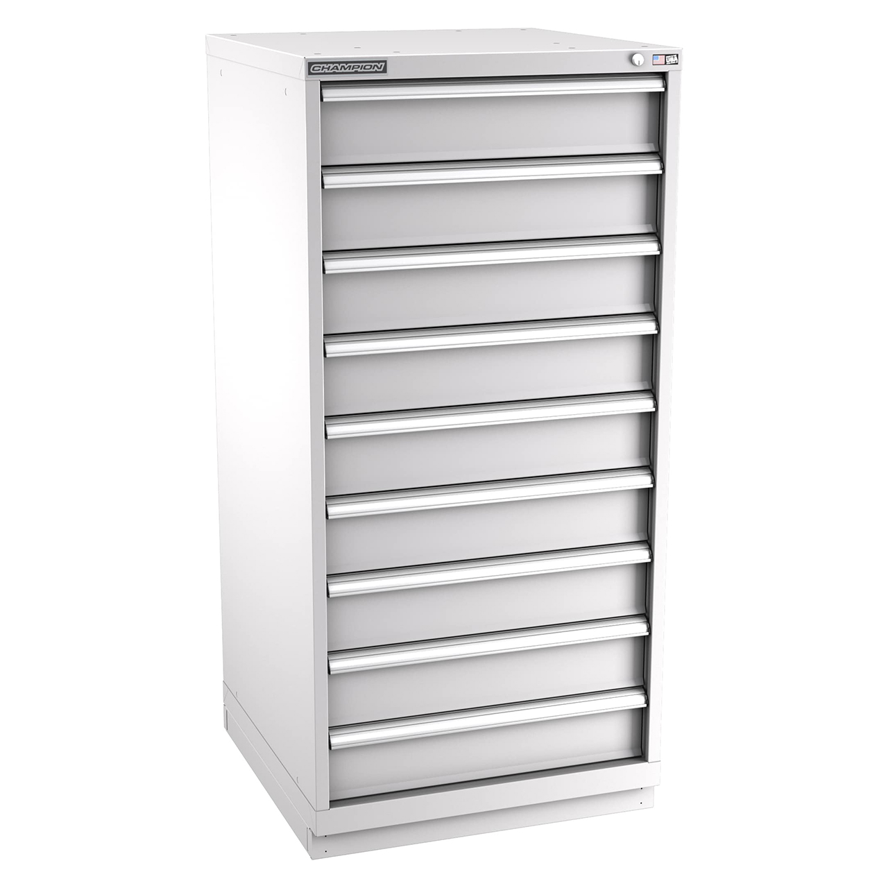Champion Tool Storage SW2700-0901-ILC-FTB-LG | 28-1/4" Width x 59-1/2" Height x 28-1/2" Depth 9 Drawer 124 Compartments Powder Coated Steel Modular Drawer Cabinet - Light Gray