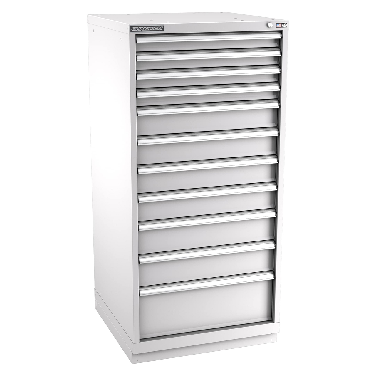 Champion Tool Storage SW2700-1101-ILC-FTB-LG | 28-1/4" Width x 59-1/2" Height x 28-1/2" Depth 11 Drawer 172 Compartments Powder Coated Steel Modular Drawer Cabinet - Light Gray