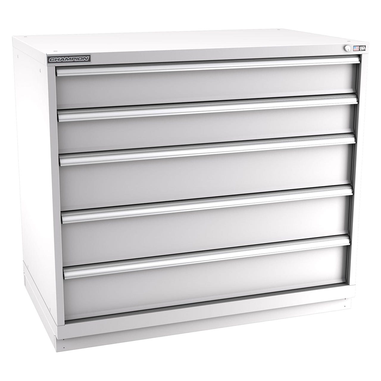 Champion Tool Storage EW1800-0501-ILC-FTB-LG | 47" Width x 41-3/4" Height x 28-1/2" Depth 5 Drawer 108 Compartments Powder Coated Steel Modular Drawer Cabinet - Light Gray