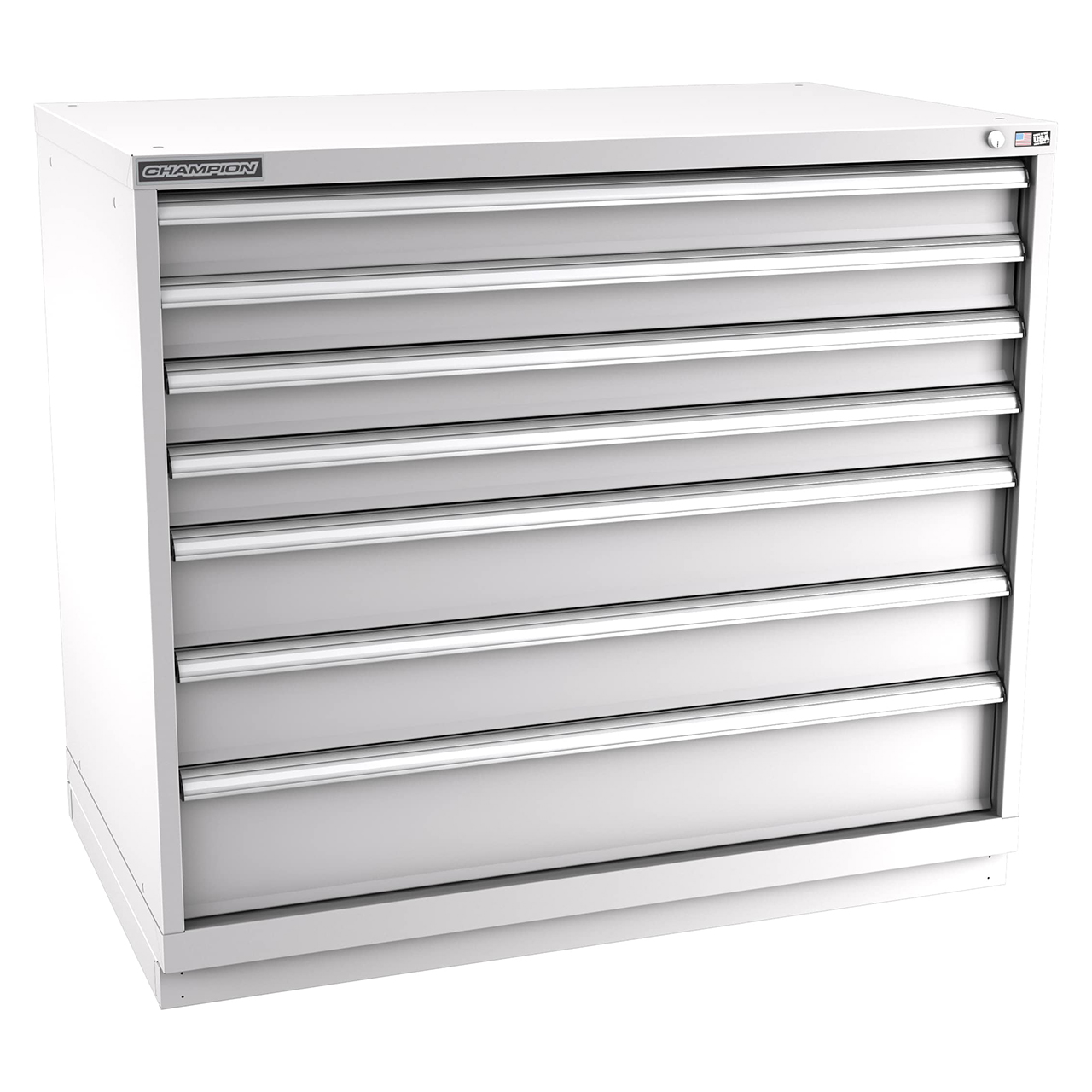 Champion Tool Storage EW1800-0702-ILC-FTB-LG | 47" Width x 41-3/4" Height x 28-1/2" Depth 7 Drawer 228 Compartments Powder Coated Steel Modular Drawer Cabinet - Light Gray