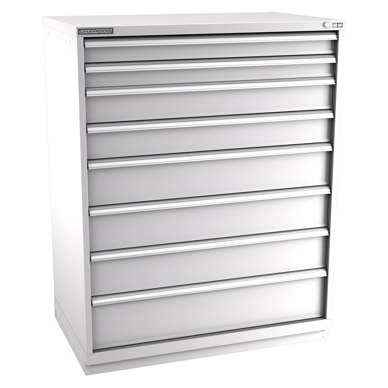 Champion Tool Storage EW2700-0801-ILC-FTB-LG | 47" Width x 59-1/2" Height x 28-1/2" Depth 8 Drawer 172 Compartments Powder Coated Steel Modular Drawer Cabinet - Light Gray