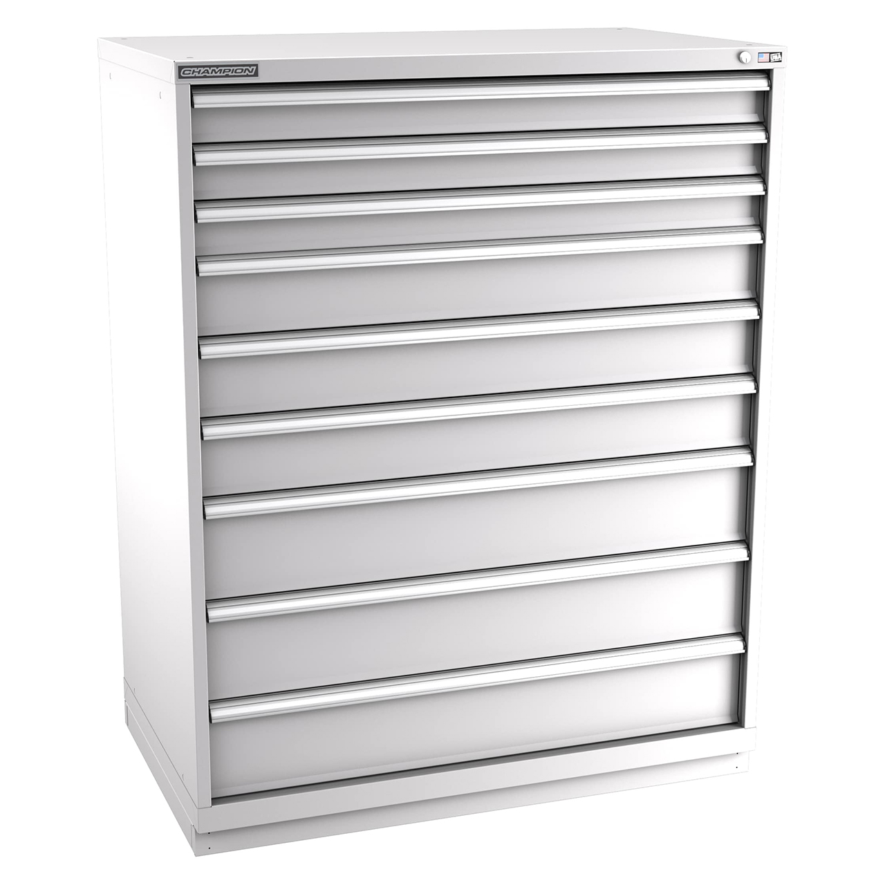 Champion Tool Storage EW2700-0901-ILC-FTB-LG | 47" Width x 59-1/2" Height x 28-1/2" Depth 9 Drawer 258 Compartments Powder Coated Steel Modular Drawer Cabinet - Light Gray