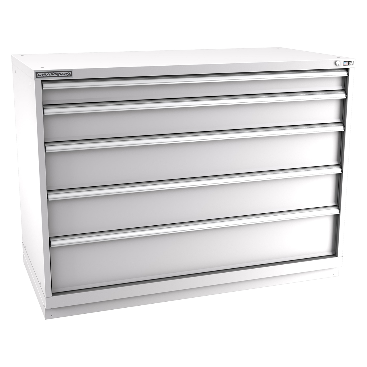 Champion Tool Storage DW1800-0501-ILC-FTB-LG | 56-1/2" Width x 41-3/4" Height x 28-1/2" Depth 5 Drawer 94 Compartments Powder Coated Steel Modular Drawer Cabinet - Light Gray
