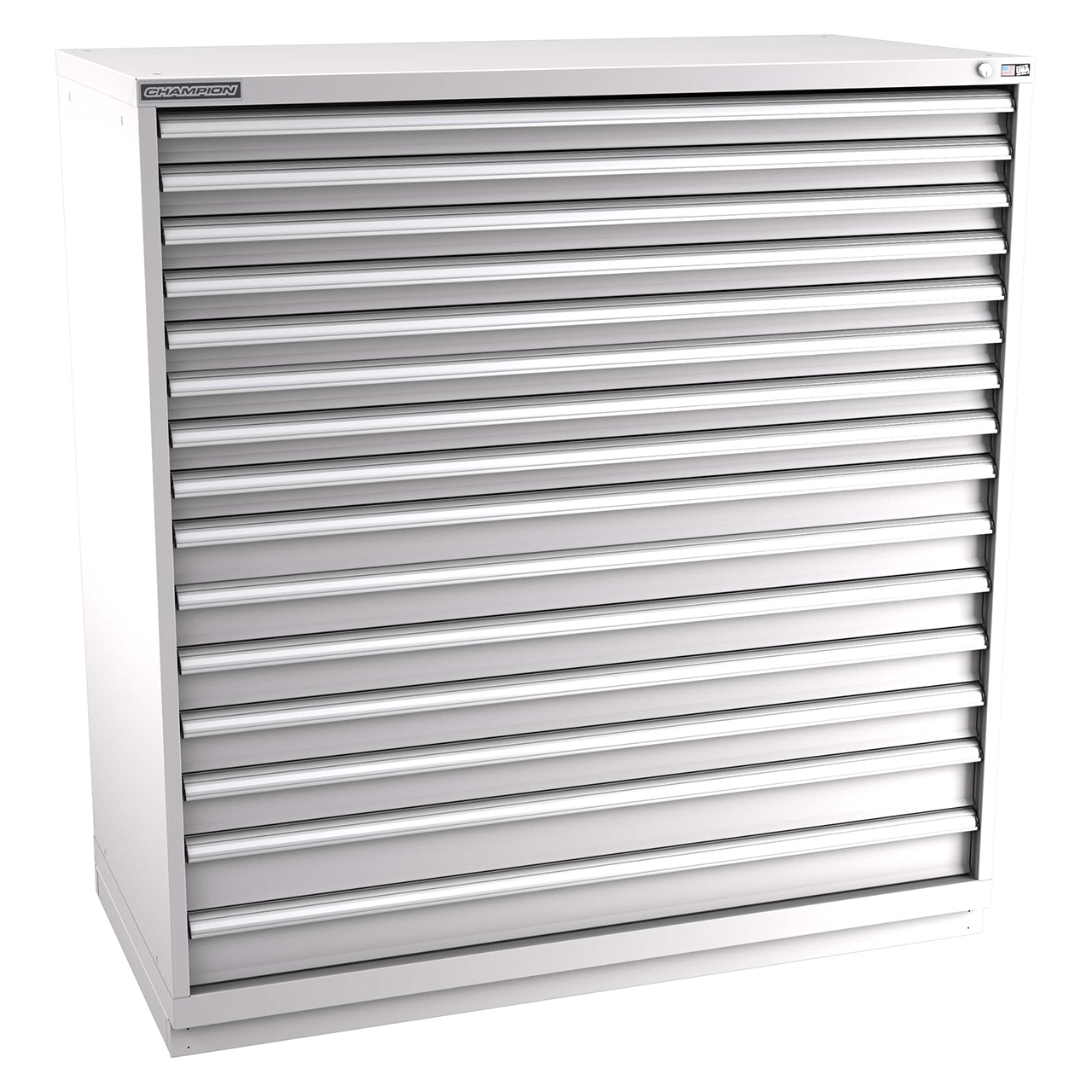 Champion Tool Storage DW2700-1501-ILC-FTB-LG | 56-1/2" Width x 59-1/2" Height x 28-1/2" Depth 15 Drawer 512 Compartments Powder Coated Steel Modular Drawer Cabinet - Light Gray