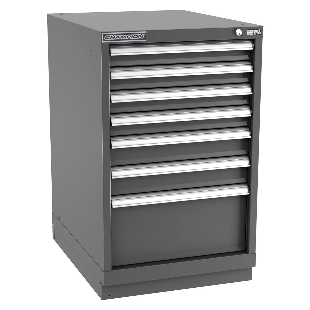 Champion Tool Storage NW1500-0702-ILC-FTB-DG | 22-3/16" Width x 35-7/8" Height x 28-1/2" Depth 7 Drawer 86 Compartments Powder Coated Steel Modular Drawer Cabinet - Dark Gray