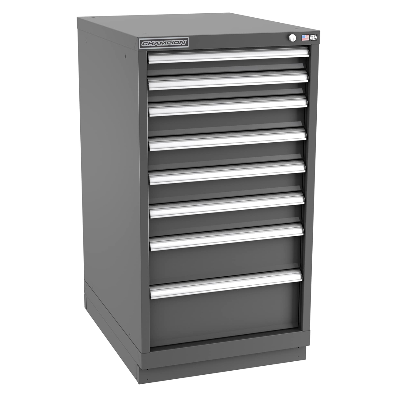 Champion Tool Storage NW1800-0801-ILC-FTB-DG | 22-3/16" Width x 41-3/4" Height x 28-1/2" Depth 8 Drawer 90 Compartments Powder Coated Steel Modular Drawer Cabinet - Dark Gray