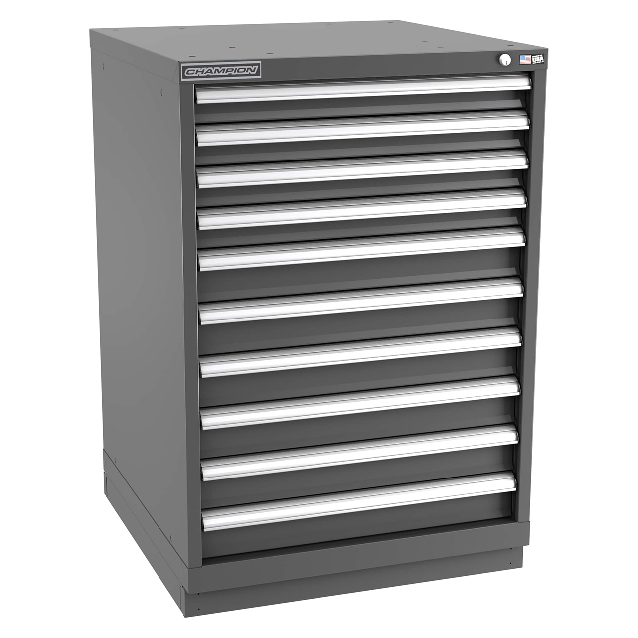 Champion Tool Storage SW1800-1001-ILC-FTB-DG | 28-1/4" Width x 41-3/4" Height x 28-1/2" Depth 10 Drawer 210 Compartments Powder Coated Steel Modular Drawer Cabinet - Dark Gray