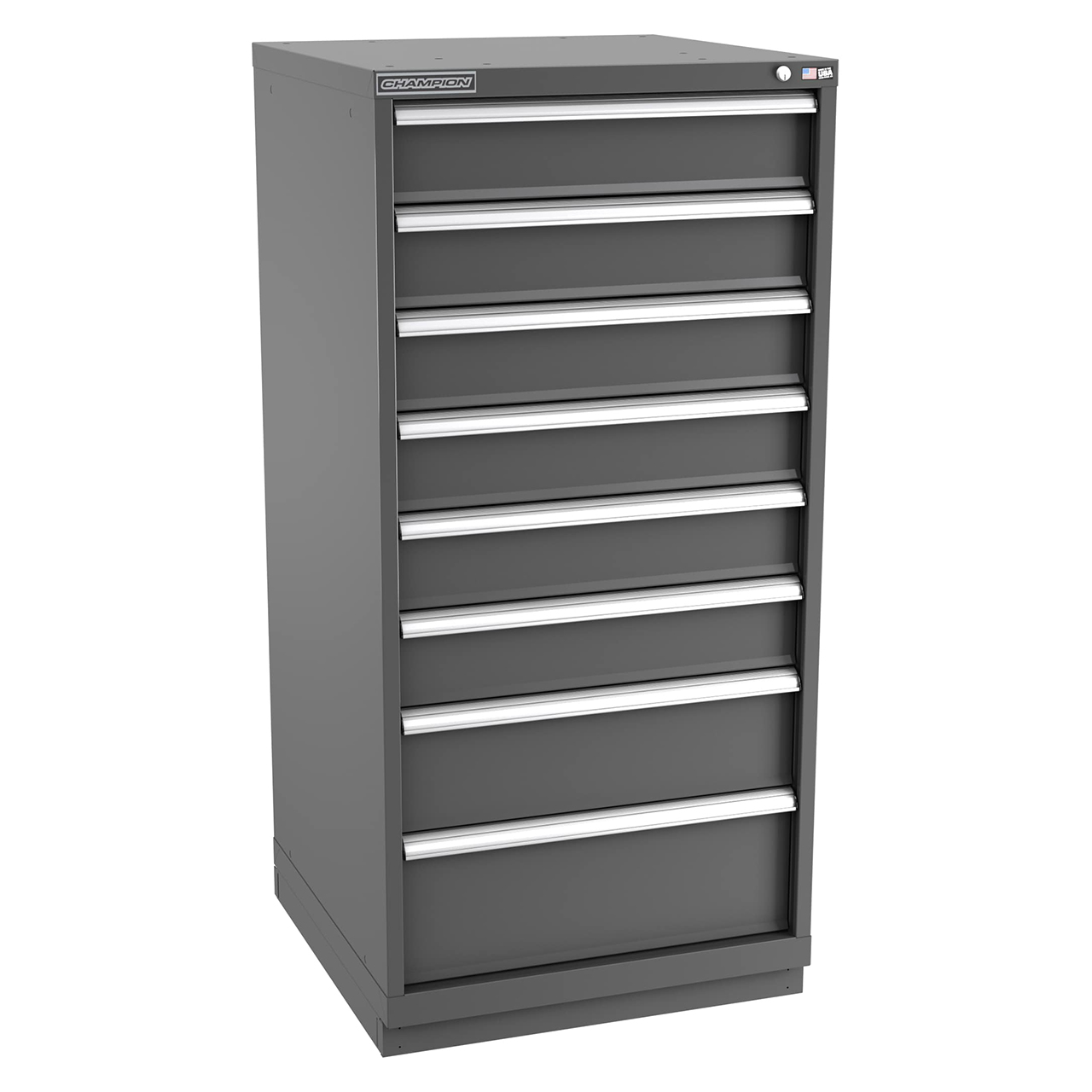 Champion Tool Storage SW2700-0801-ILC-FTB-DG | 28-1/4" Width x 59-1/2" Height x 28-1/2" Depth 8 Drawer 84 Compartments Powder Coated Steel Modular Drawer Cabinet - Dark Gray
