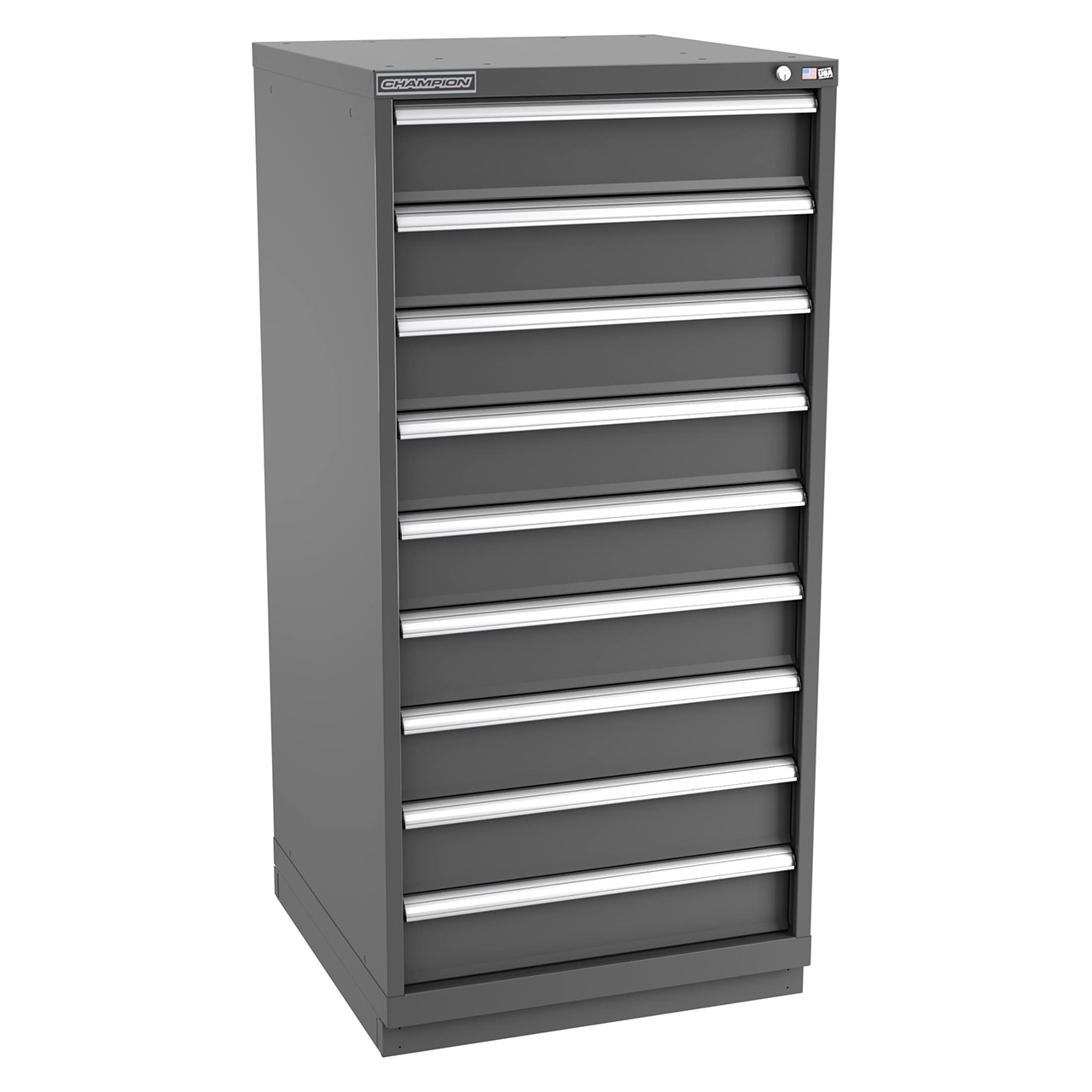 Champion Tool Storage SW2700-0901-ILC-FTB-DG | 28-1/4" Width x 59-1/2" Height x 28-1/2" Depth 9 Drawer 124 Compartments Powder Coated Steel Modular Drawer Cabinet - Dark Gray