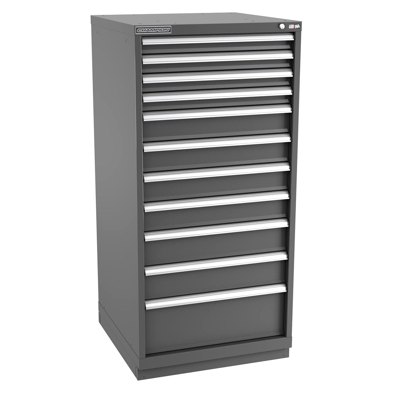 Champion Tool Storage SW2700-1101-ILC-FTB-DG | 28-1/4" Width x 59-1/2" Height x 28-1/2" Depth 11 Drawer 172 Compartments Powder Coated Steel Modular Drawer Cabinet - Dark Gray
