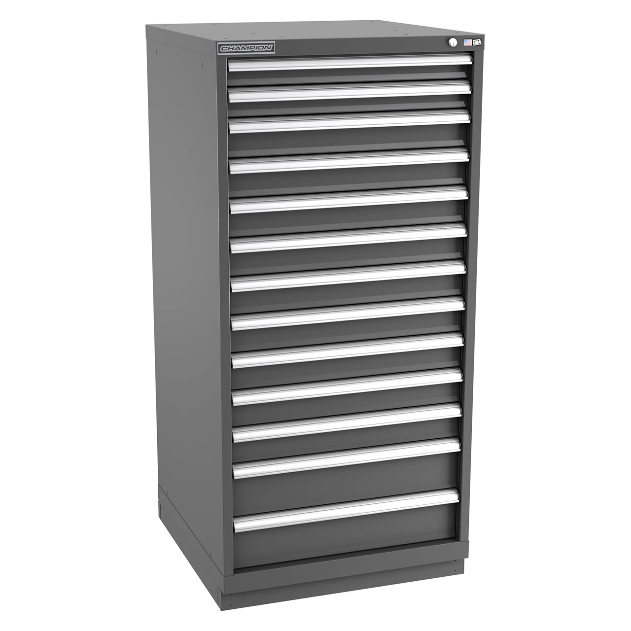 Champion Tool Storage SW2700-1301-ILC-FTB-DG | 28-1/4" Width x 59-1/2" Height x 28-1/2" Depth 13 Drawer 228 Compartments Powder Coated Steel Modular Drawer Cabinet - Dark Gray