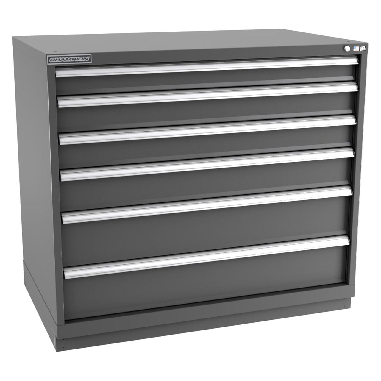 Champion Tool Storage EW1800-0601-ILC-FTB-DG | 47" Width x 41-3/4" Height x 28-1/2" Depth 6 Drawer 170 Compartments Powder Coated Steel Modular Drawer Cabinet - Dark Gray