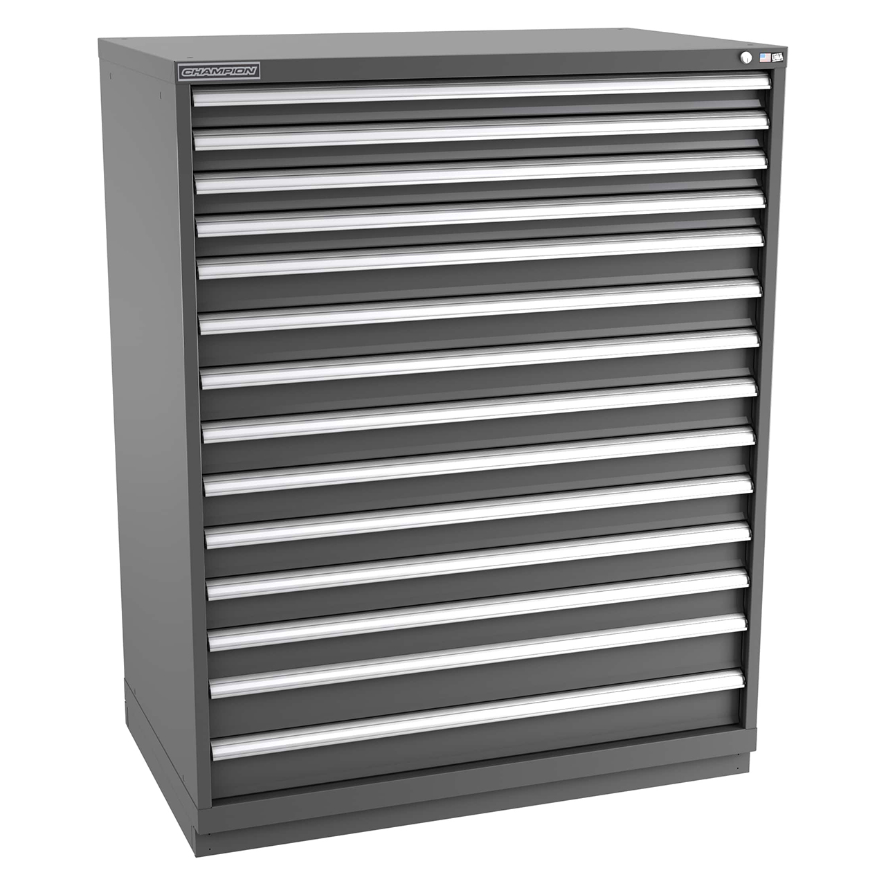 Champion Tool Storage EW2700-1401-ILC-FTB-DG | 47" Width x 59-1/2" Height x 28-1/2" Depth 14 Drawer 400 Compartments Powder Coated Steel Modular Drawer Cabinet - Dark Gray