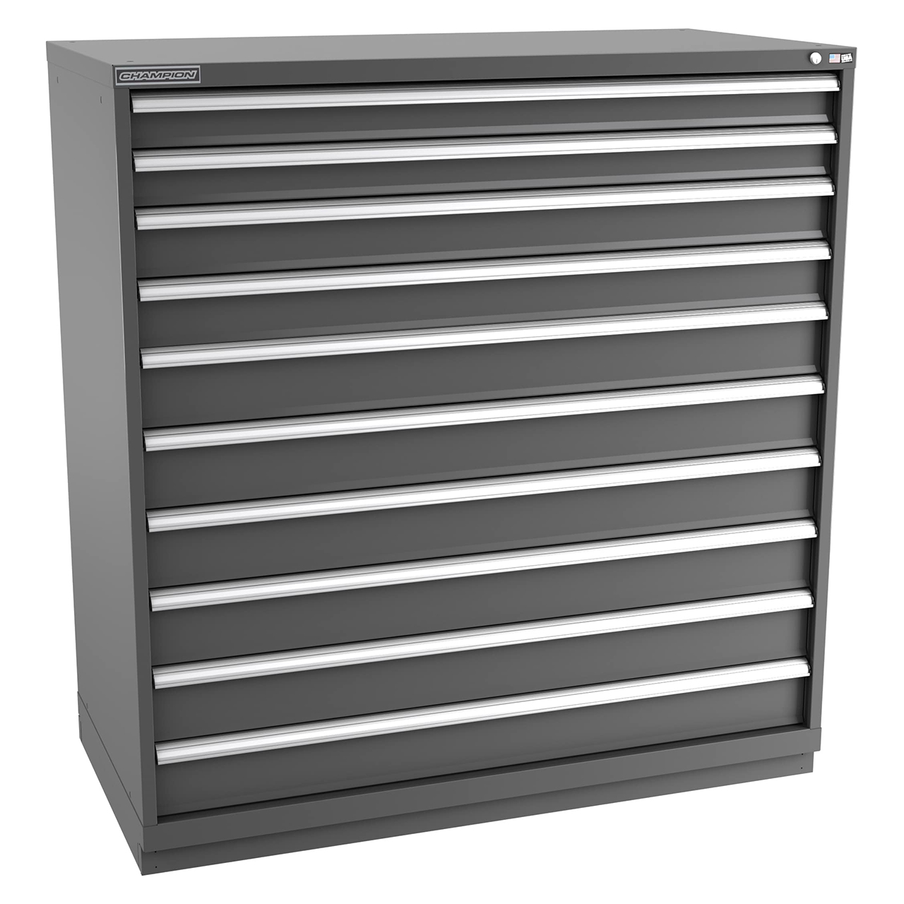 Champion Tool Storage DW2700-1001-ILC-FTB-DG | 56-1/2" Width x 59-1/2" Height x 28-1/2" Depth 10 Drawer 210 Compartments Powder Coated Steel Modular Drawer Cabinet - Dark Gray