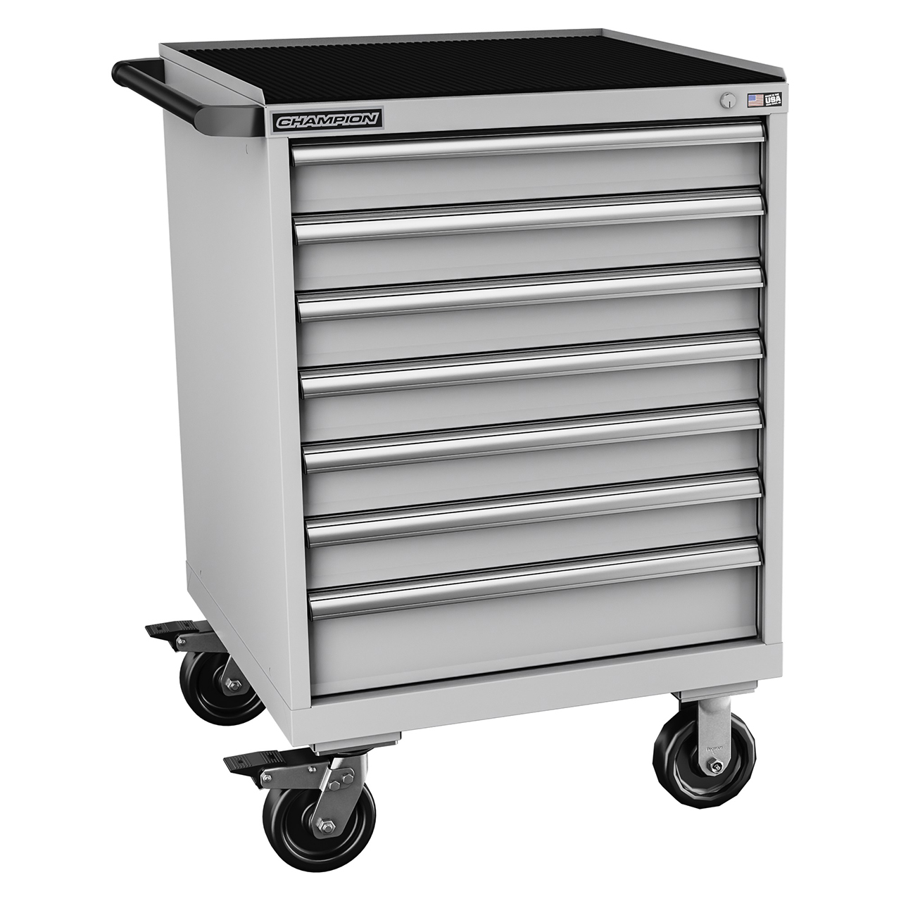 Champion Tool Storage SW1500-0701IL-MB8-RT-LG | 28-1/4" Width x 42-1/4" Height x 28-1/2" Depth 7 Drawer Powder Coated Steel Mobile Modular Cabinet with Retainer Top - Light Gray