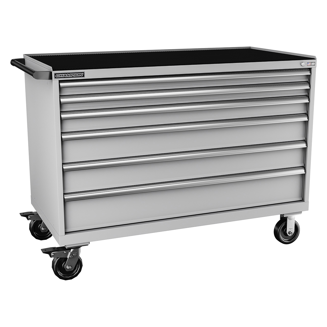 Champion Tool Storage DW1500-0601IL-MB8-RT-LG | 56-1/2" Width x 43-1/4" Height x 28-1/2" Depth 6 Drawer Powder Coated Steel Mobile Modular Cabinet with Retainer Top - Light Gray