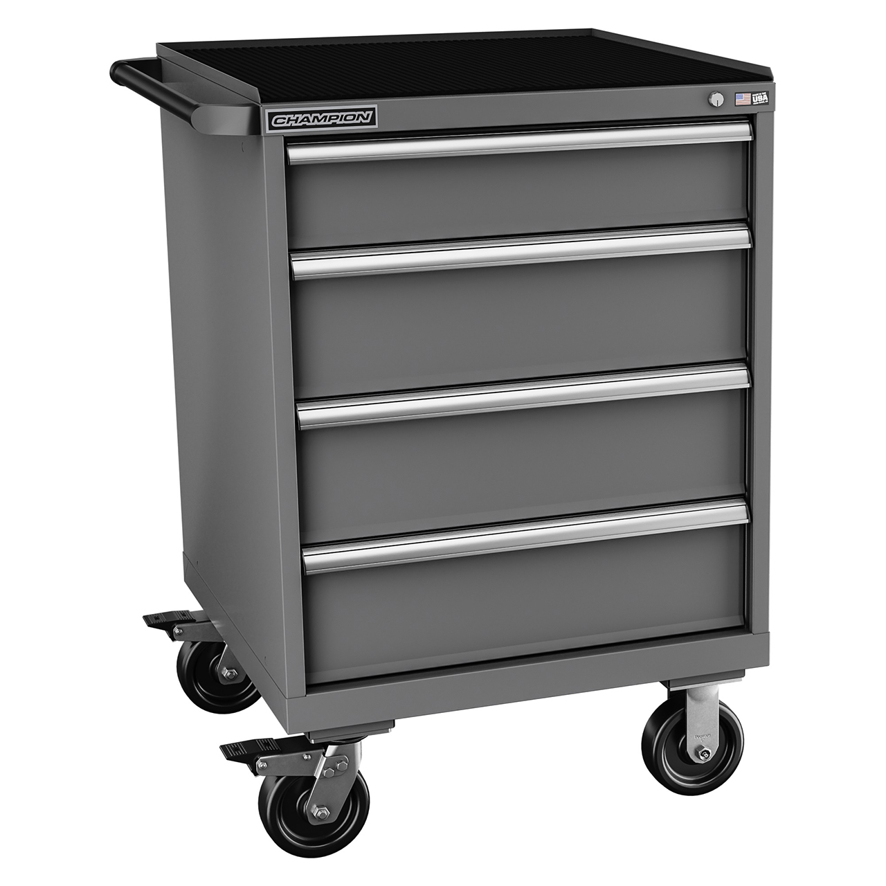 Champion Tool Storage SW1500-0401ILC-MB8-RT-DG | 28-1/4" Width x 42-1/4" Height x 28-1/2" Depth 4 Drawer 29 Compartments Powder Coated Steel Mobile Modular Cabinet with Retainer Top - Dark Gray