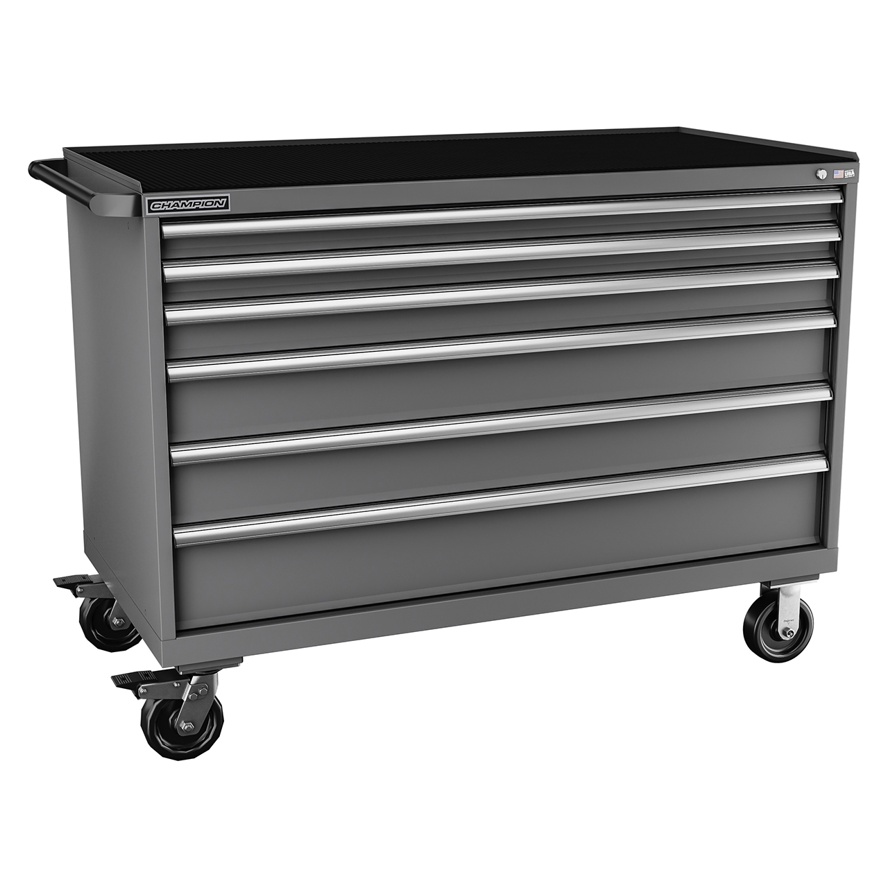 Champion Tool Storage DW1500-0601IL-MB8-RT-DG | 56-1/2" Width x 43-1/4" Height x 28-1/2" Depth 6 Drawer Powder Coated Steel Mobile Modular Cabinet with Retainer Top - Dark Gray
