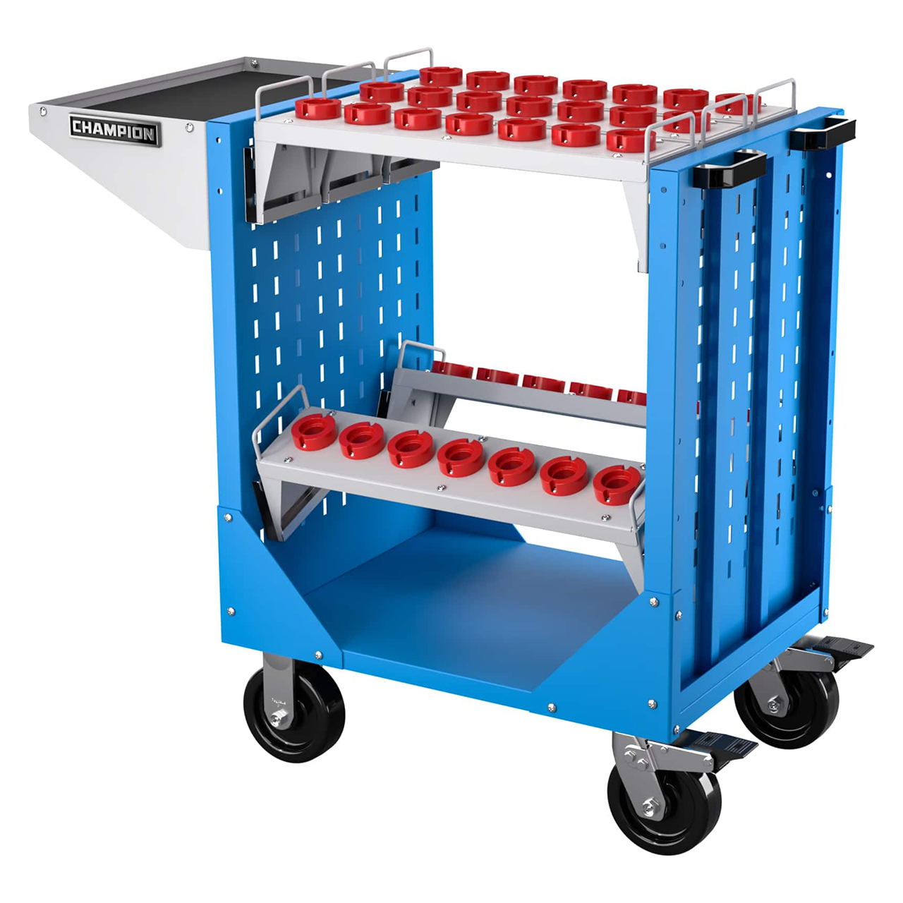 Champion Tool Storage NCTCH40-BB | 40" Width x 36-3/4" Height x 20-1/4" Depth 1 Shelf Powder Coated Steel CNC Transport Cart - Bright Blue