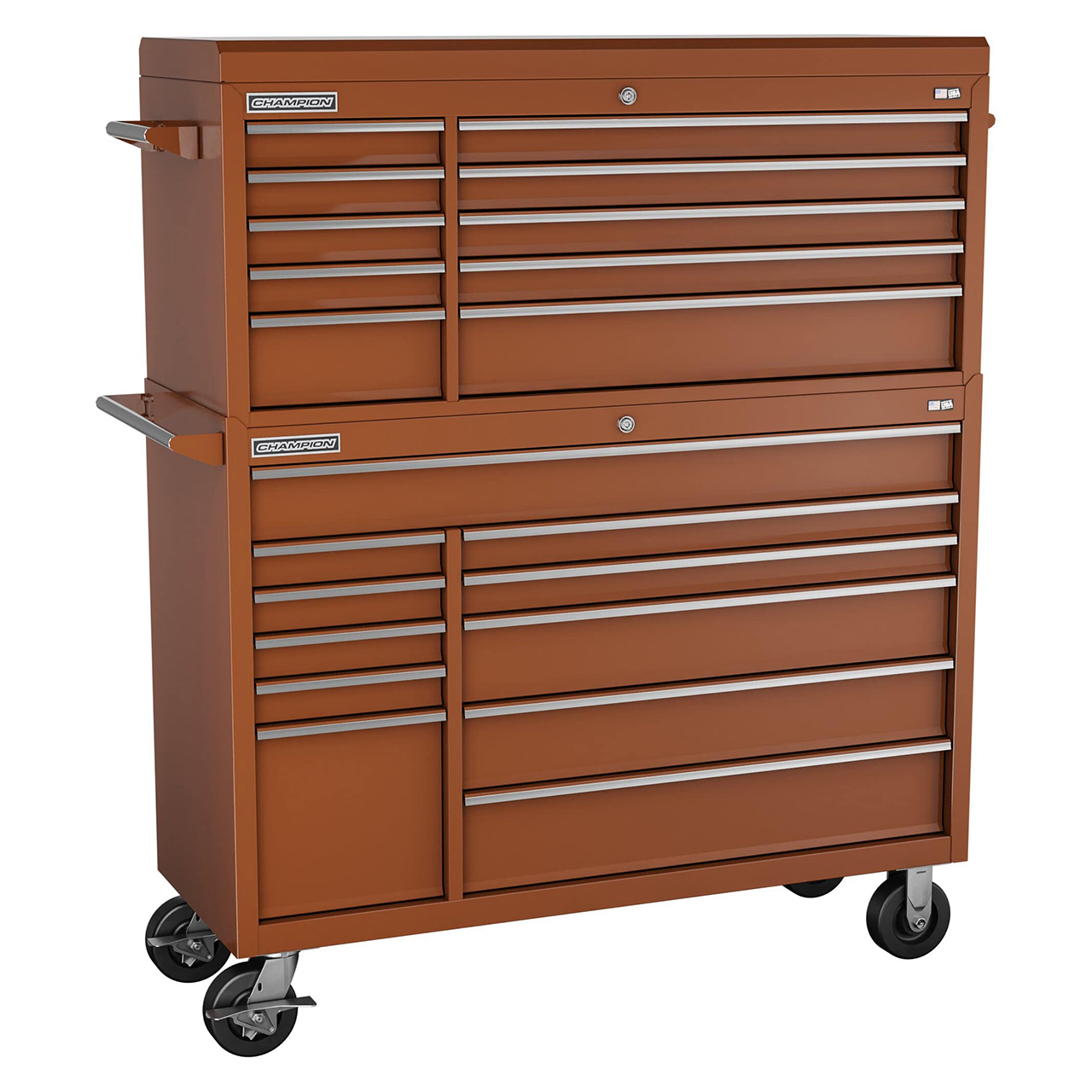 Champion Tool Storage FMP5421RC-RD | 54" Width x 66" Height x 20" Depth 21 Drawer Powder Coated Steel Top Chest Roller Cabinet Combo - Gloss Red