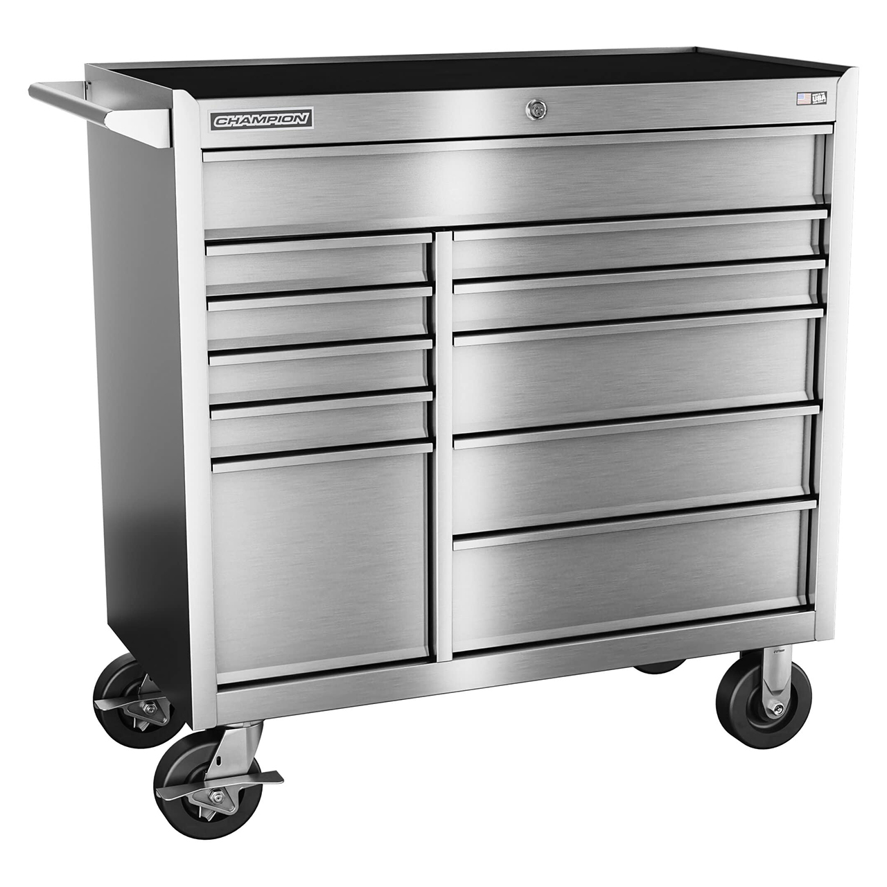 Champion Tool Storage FMPS4111RC | 41" Width x 43" Height x 20" Depth 11 Drawer Brushed Coated Stainless Steel Wheeled Tool Cabinet - Stainless