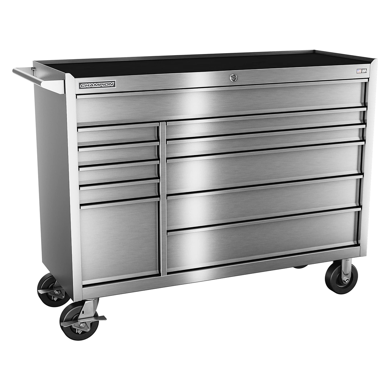 Champion Tool Storage FMPSA5411RC | 54" Width x 43" Height x 20" Depth 11 Drawer Brushed Coated Stainless Steel Wheeled Tool Cabinet - Stainless