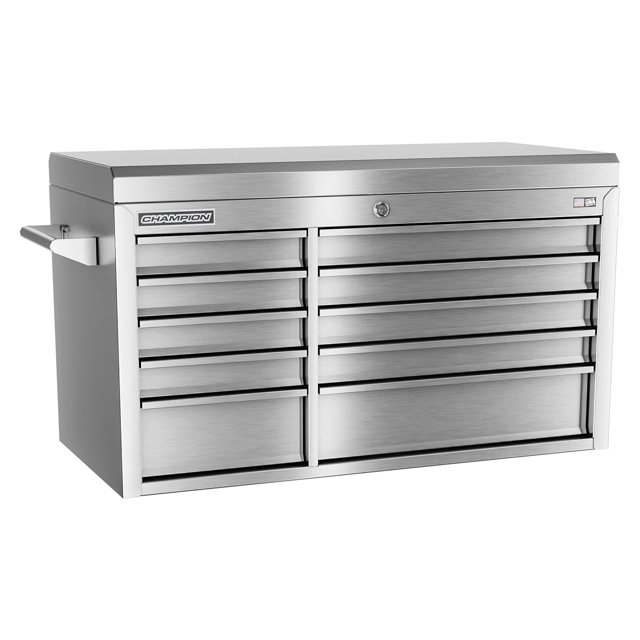 Champion Tool Storage FMPSA4110TC | 41" Width x 23" Height x 20" Depth 10 Drawer Brushed Coated Stainless Steel Top Chest Tool Storage - Stainless