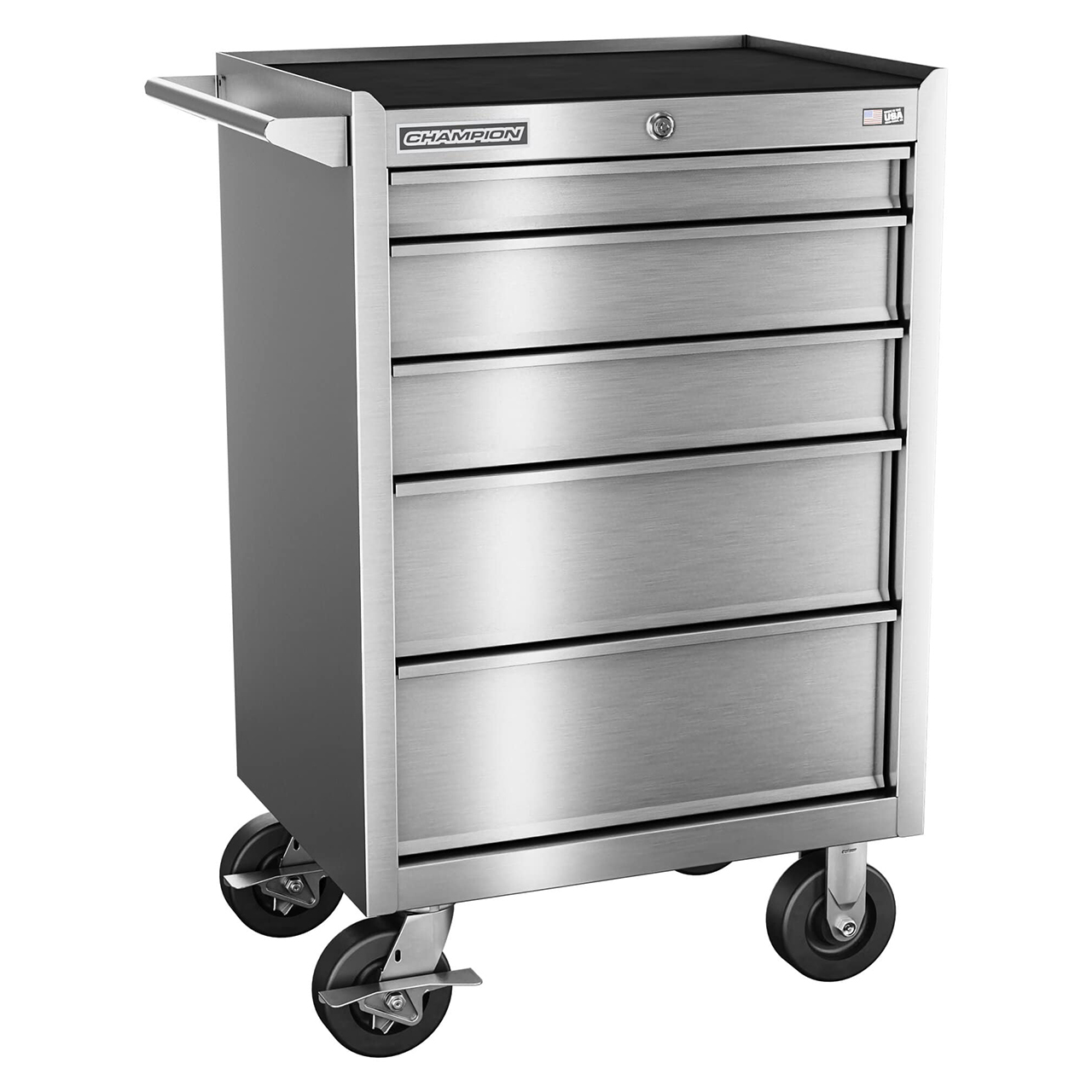 Champion Tool Storage FMPSA2705RC | 27" Width x 43" Height x 20" Depth 5 Drawer Brushed Coated Stainless Steel Wheeled Tool Cabinet - Stainless